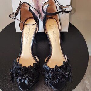 Size 8.5 Black Jessica Simpson High Heel Sandal with Flower Details